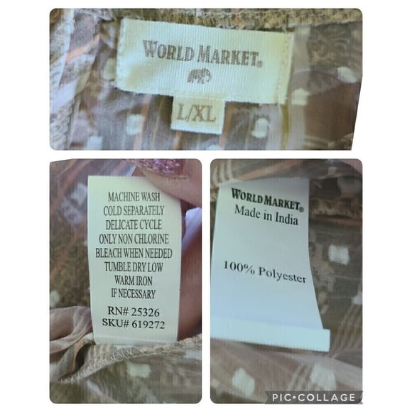 World Market Sheer BOHO Peasant Blouse Size L / XL Balloon Sleeves - Picture 7 of 10